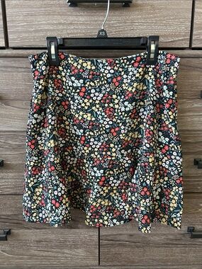 Floral A-Line Skirt in Black with Red & Cream Accents
